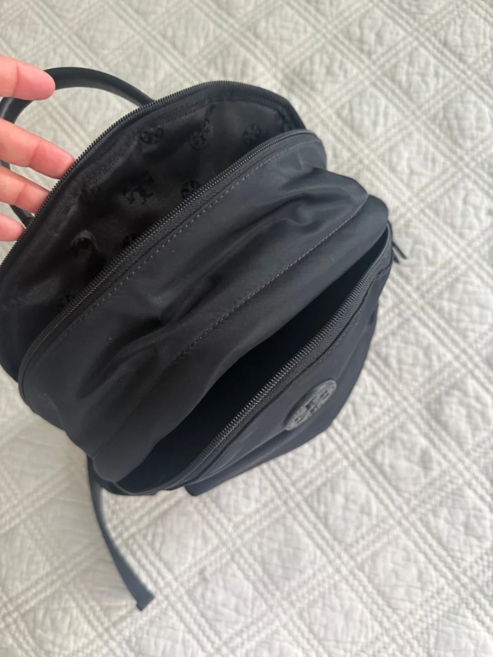 Tory Burch Ella Backpack Black Nylon Logo Backpack